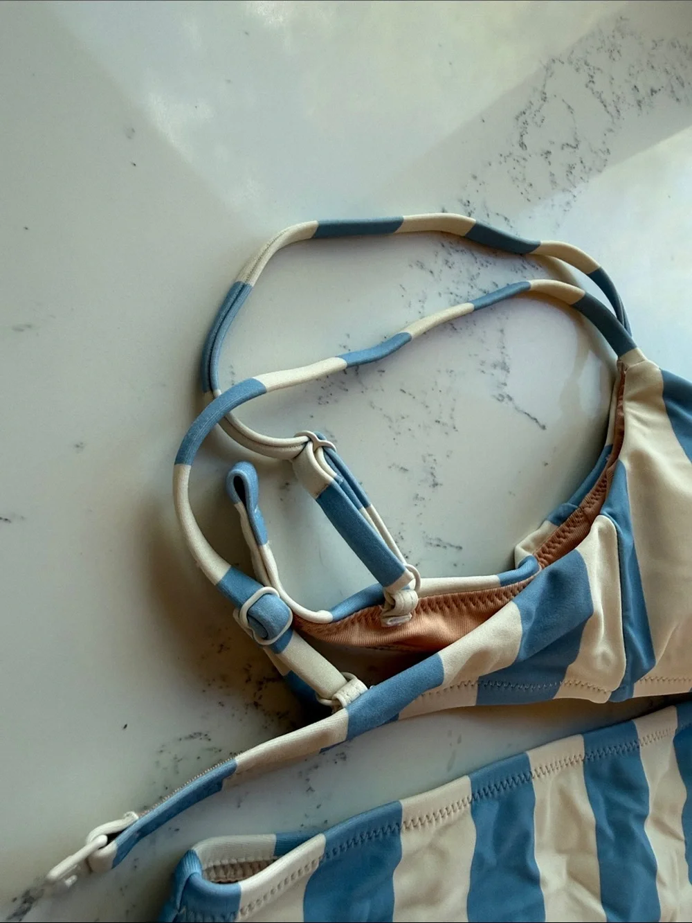 J Crew Blue White Fairfax Stripe Bikini Top & High-rise bottoms Size Small